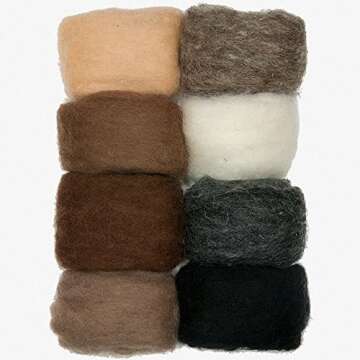 Dimensions Needlecrafts Earth Tone Wool Roving Value Pack - 8 Natural Shades for Needle Felting