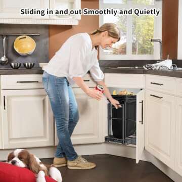 ANASTA Cabinet Trash Can Pull Out Kit, Heavy Duty Under Sink Garbage Can Pull Out and 30 Qt Metal Mesh Trash Can, Trash Can Drawer Slider for Kitchen Cabinet Counter, Trash Can Included-Black