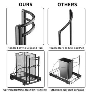 ANASTA Cabinet Trash Can Pull Out Kit, Heavy Duty Under Sink Garbage Can Pull Out and 30 Qt Metal Mesh Trash Can, Trash Can Drawer Slider for Kitchen Cabinet Counter, Trash Can Included-Black