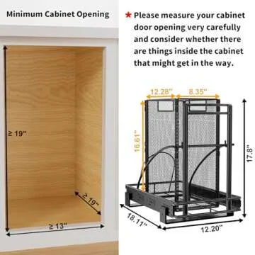 ANASTA Cabinet Trash Can Pull Out Kit, Heavy Duty Under Sink Garbage Can Pull Out and 30 Qt Metal Mesh Trash Can, Trash Can Drawer Slider for Kitchen Cabinet Counter, Trash Can Included-Black