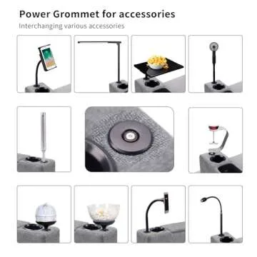 ARMRESTO Multifunctional Sofa Armrest, Couch Armrest with Wireless Charge Stand, Removable Couch Caddy with Storage,Including LED Reading Light,Pewter