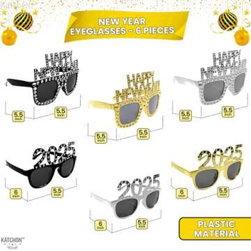 KatchOn, Happy New Year Glasses 2025 - Pack of 6 | Plastic New Years Eve Glasses | 2025 Glasses New ...