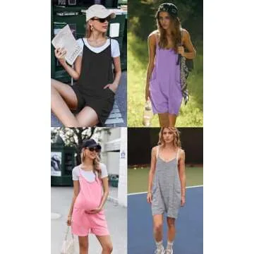 Ekouaer Women's Grey Romper For Women Casual Adjustable Strap Loose Short Overalls Jumpsuit 2024 Fashion Gery S