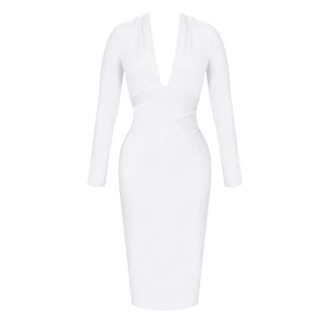 UONBOX Deep Plunge V Neck Bandage Dress for Women