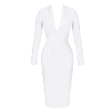 UONBOX Deep Plunge V Neck Bandage Dress for Women
