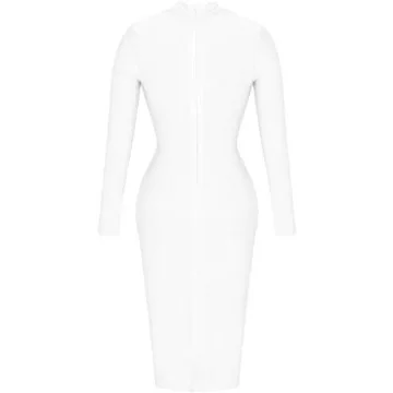 UONBOX Deep Plunge V Neck Bandage Dress for Women