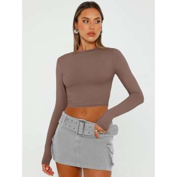 Trendy Queen Womens Long Sleeve Crop Tops Basic Slim Fitted Shirts Casual Fashion 2024 Going Out Y2k...