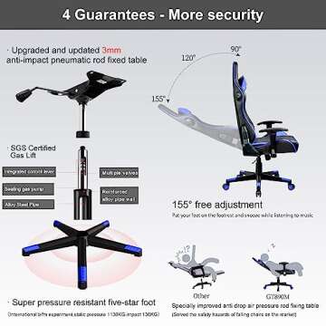 GTRACING Gaming Chair with Speakers Bluetooth Music Video Game Chair Audio Ergonomic Design Heavy Duty Office Computer Desk Chair（Blue）