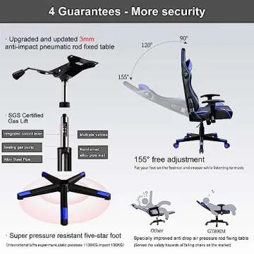 GTRACING Gaming Chair with Speakers Bluetooth Music Video Game Chair Audio Ergonomic Design Heavy Duty Office Computer Desk Chair（Blue）