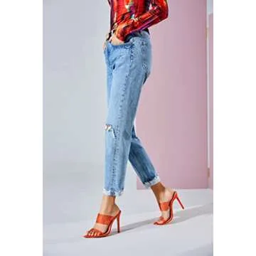 vivianly Clear Pointed Toe Heel Sandals Transparent Strap Stiletto High Heels Slip on Mules for Women Size 9