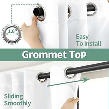 QUEMAS White Blackout Curtains for Bedroom 63 Inch Length 2 Panels Set, Thermal Insulated 100% Light Blocking Soundproof Grommet Window Curtains for Living Room, Each 42 Inch Wide