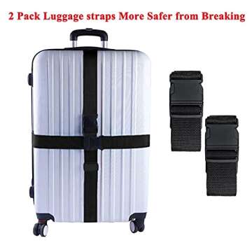 2 Pack Adjustable Luggage Straps - Bright Travel Packing Straps with Quick Release Buckle