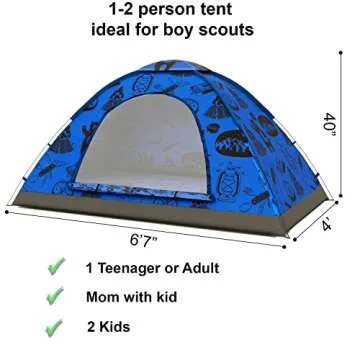 KidzAdventure 2 in 1 Kids Play Tent for Camping | 1 – 2 Person Backpacking Tent | Ultralight Indoo...