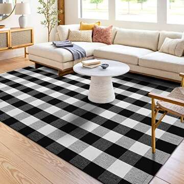 KOZYFLY Buffalo Plaid Area Rug 5 x 7 Ft Black and White Checkered Rug Washable Outdoor Patio Rugs Co...