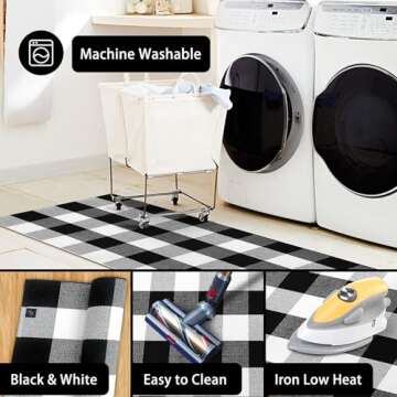 KOZYFLY Buffalo Plaid Area Rug 5 x 7 Ft Black and White Checkered Rug Washable Outdoor Patio Rugs Cotton Rugs for Living Room Carpet for Dining Room Bedroom Farmhouse Rug