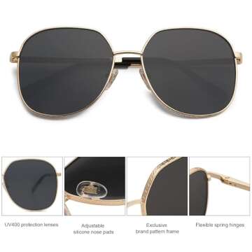 SOJOS Trendy Oversized Sunglasses for Women Men UV400 Protection Hexagon Shades with Spring Hinges SJ1210, Gold/Black