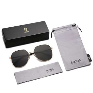 SOJOS Trendy Oversized Sunglasses for Women Men UV400 Protection Hexagon Shades with Spring Hinges SJ1210, Gold/Black