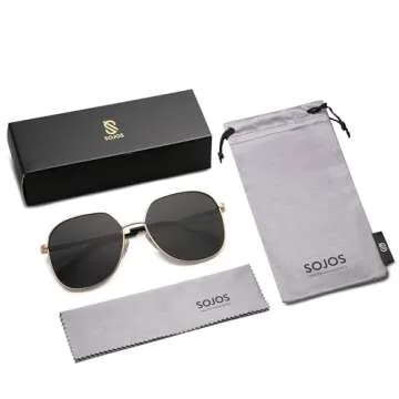 SOJOS Trendy Oversized Sunglasses for Women Men UV400 Protection Hexagon Shades with Spring Hinges SJ1210, Gold/Black