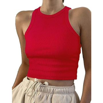 Artfish Casual Sleeveless High Neck Rib-Knit Crop Top