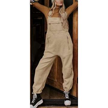 Ebifin Women's Fleece Warm Overalls Winter Loose Casual Jumpsuits with Pockets