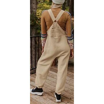 Ebifin Women's Fleece Warm Overalls Winter Loose Casual Jumpsuits with Pockets