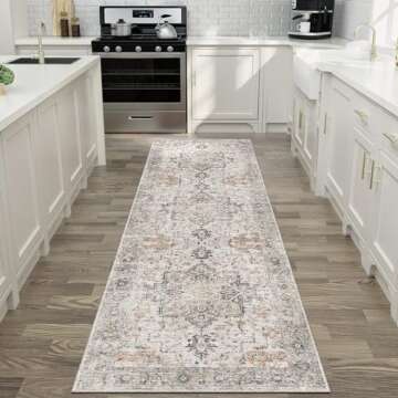 GENIMO Runner Rug 2x12, Non Slip Vintage Hallway Runner Rugs, Low Pile Lightweight Machine Washable Mat for Hallway, Entryway, Bedroom, Kitchen and Corridor,Light Taupe Brown