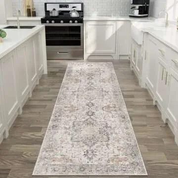 GENIMO Runner Rug 2x12, Non Slip Vintage Hallway Runner Rugs, Low Pile Lightweight Machine Washable Mat for Hallway, Entryway, Bedroom, Kitchen and Corridor,Light Taupe Brown