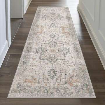 GENIMO Runner Rug 2x12, Non Slip Vintage Hallway Runner Rugs, Low Pile Lightweight Machine Washable Mat for Hallway, Entryway, Bedroom, Kitchen and Corridor,Light Taupe Brown