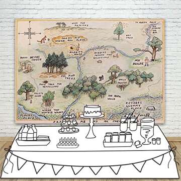100 Acre Woods Bear Backdrop Baby Shower 7x5 Bear Background Happy Birthday Bear Home Map Backdrops for Kids One Year Old
