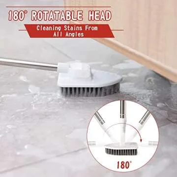 2-in-1 Shower Scrubber for Cleaning with 46'' Long Handle, Fixable Shower Cleaning Brush, Flexible Bathroom Scrubber for Shower/Bathroom, Non Scratch Bathtub Scrubber with Microfiber Cloth by MAYKI