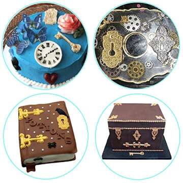 Mujiang Vintage Key Cake Fondant Mold Belt Hinge Screws Silicone Molds For Sugar Gum Cupcake Topper Cake Decorating Chocolate Set Of 4