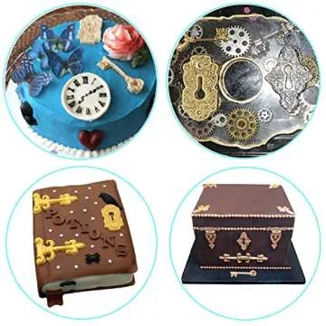 Mujiang Vintage Key Cake Fondant Mold Belt Hinge Screws Silicone Molds For Sugar Gum Cupcake Topper Cake Decorating Chocolate Set Of 4