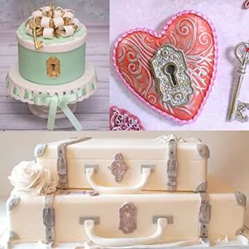 Mujiang Vintage Key Cake Fondant Mold Belt Hinge Screws Silicone Molds For Sugar Gum Cupcake Topper Cake Decorating Chocolate Set Of 4