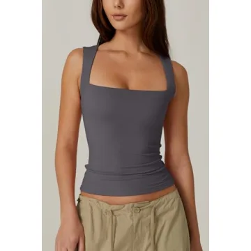 QINSEN Women's Square Neck Sleeveless Tank Top for Summer