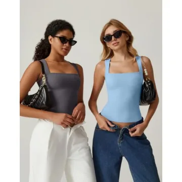 QINSEN Women's Square Neck Sleeveless Tank Top for Summer