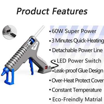 NSNSWA Hot Glue Gun, 60W Full Size High Temp Hot Melt Glue Gun Kit with 10pcs Glue Sticks for DIY, Crafts and Quick Repair