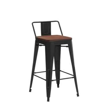 Andeworld Metal Bar Stools Set of 4 Kitchen Counter Stools Bristro Barstools Industrial Bar Stools (26 Inch, Black with Wooden Seats)