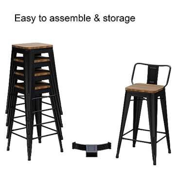 Andeworld Metal Bar Stools Set of 4 Kitchen Counter Stools Bristro Barstools Industrial Bar Stools (26 Inch, Black with Wooden Seats)
