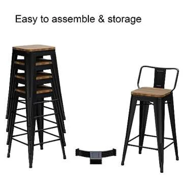 Andeworld Metal Bar Stools Set of 4 Kitchen Counter Stools Bristro Barstools Industrial Bar Stools (26 Inch, Black with Wooden Seats)