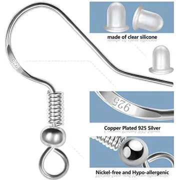 Hypoallergenic Earring Hooks 150 PCS/75 Pairs, Silver Plated Ear Wires Fish Hooks,500pcs Earring Making Kit with Jump Rings and Clear Silicone Earring Backs Stoppers for DIY Jewelry Making