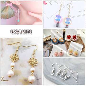 Hypoallergenic Earring Hooks 150 PCS/75 Pairs, Silver Plated Ear Wires Fish Hooks,500pcs Earring Making Kit with Jump Rings and Clear Silicone Earring Backs Stoppers for DIY Jewelry Making