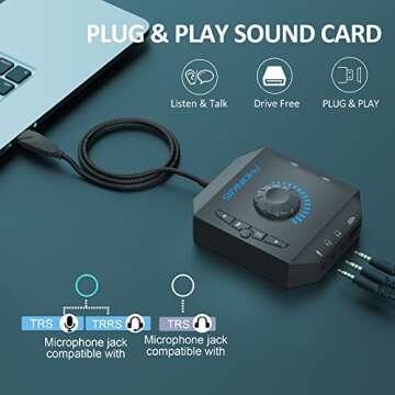 T10 External Sound Card, PHOINIKAS USB Audio Adapter for PC Windows, Mac, Linux, Laptops, Desktops, ...