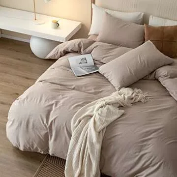 JIYUAN 100% Washed Cotton Duvet Cover Set Comfy Simple Style Soft Breathable Textured Durable Linen ...