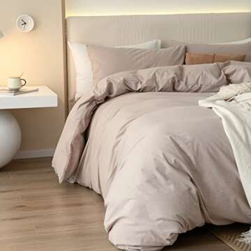 JIYUAN 100% Washed Cotton Duvet Cover Set Comfy Simple Style Soft Breathable Textured Durable Linen Feel Bedding for All Seasons Queen,Solid Warm Taupe