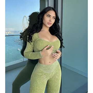 ABOCIW Long Sleeve Seamless Workout Sets for Women