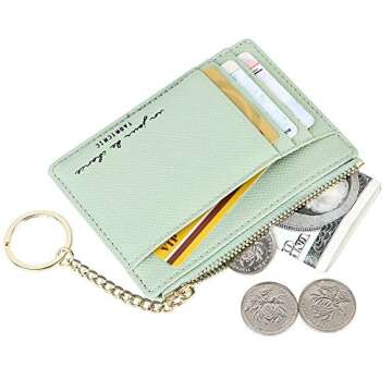 Women's 8 Cards Slim Minimalist Card Holder Coin Changes Purse Keychain Front Pocket Wallet, green