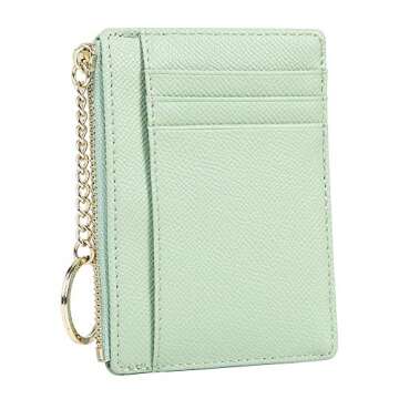 Women's 8 Cards Slim Minimalist Card Holder Coin Changes Purse Keychain Front Pocket Wallet, green