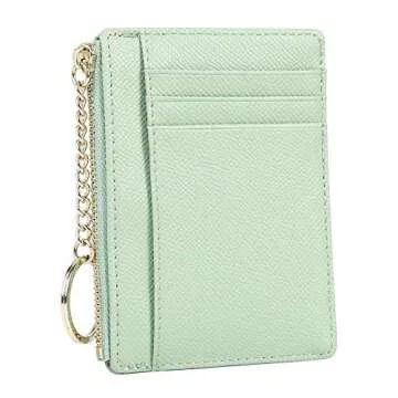 Women's 8 Cards Slim Minimalist Card Holder Coin Changes Purse Keychain Front Pocket Wallet, green