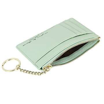 Women's 8 Cards Slim Minimalist Card Holder Coin Changes Purse Keychain Front Pocket Wallet, green