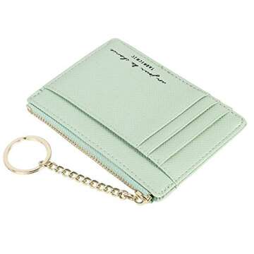 Women's 8 Cards Slim Minimalist Card Holder Coin Changes Purse Keychain Front Pocket Wallet, green